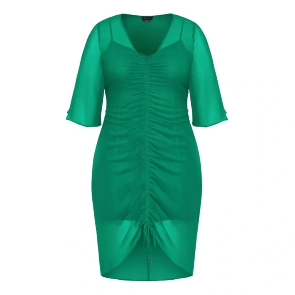 🛑SOLD City Chic Green Cinched Drawn Up Dress - Picture 3 of 11